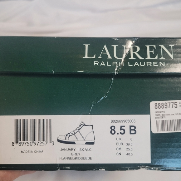 New Lauren Ralph Lauren Grey Flannel High Top Shoes Women's Size 8.5B - Picture 2 of 9